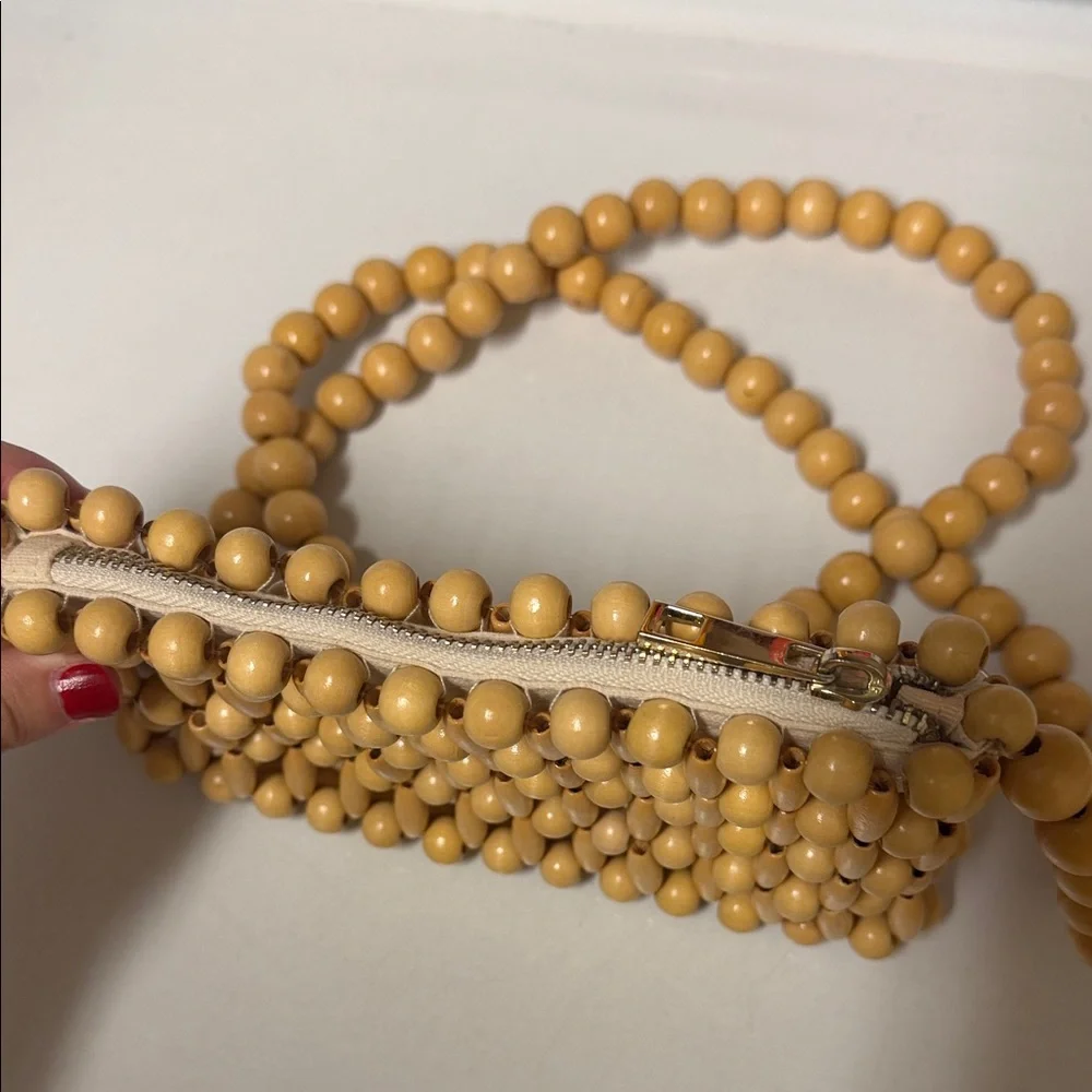 Wood Beaded Tan Shoulder Bag - Picture 4 of 6